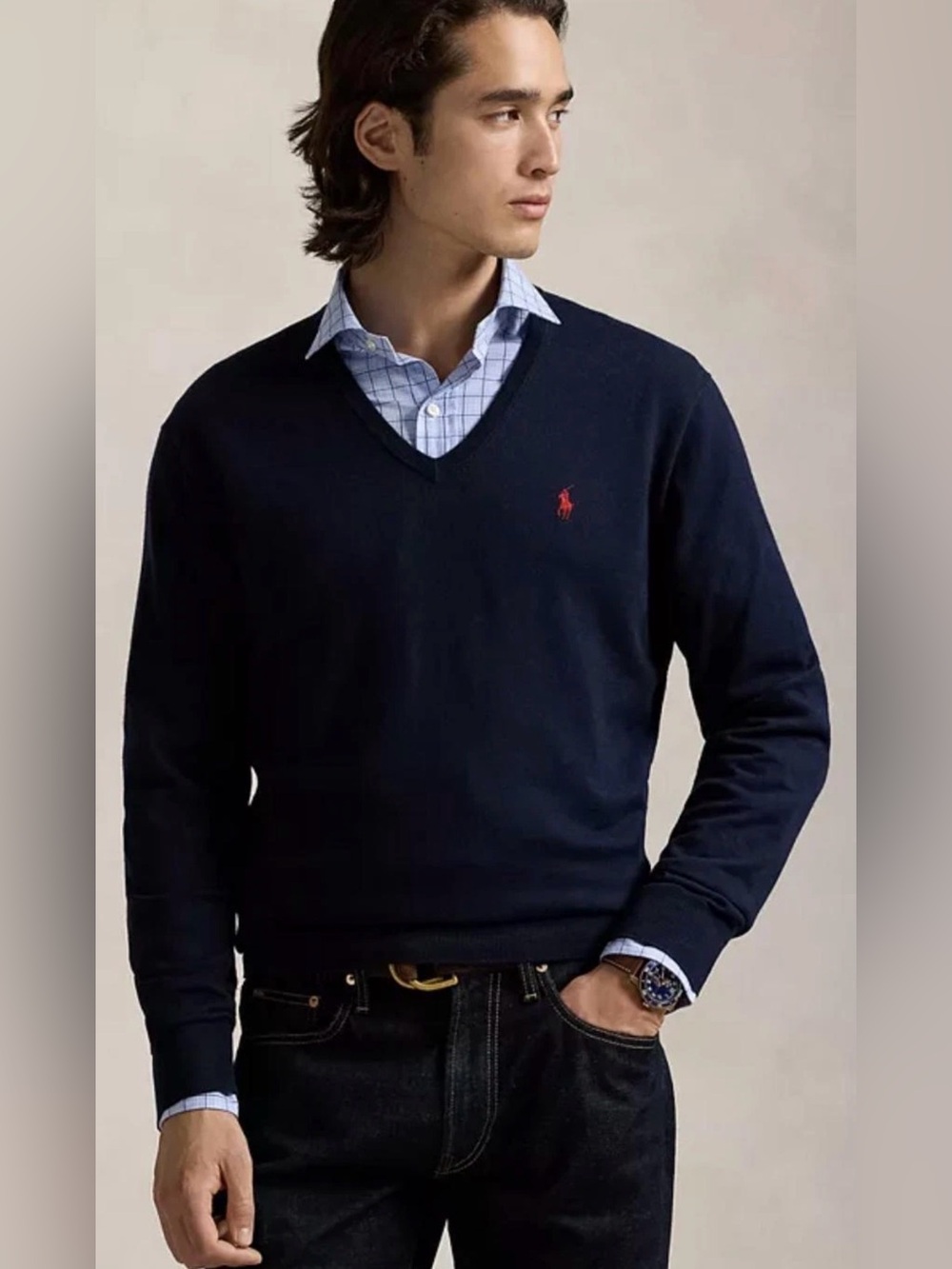 Polo Ralph Lauren Men’s 100% Merino Wool V-Neck Sweater Navy Blue XL